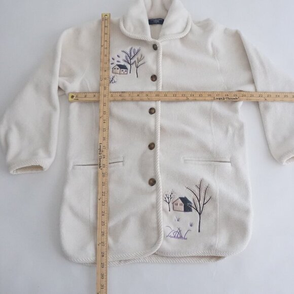 Vintage Club Hollywood Canada Cream Embroidered Fall Fleece Button Up Sweater M - Picture 4 of 11